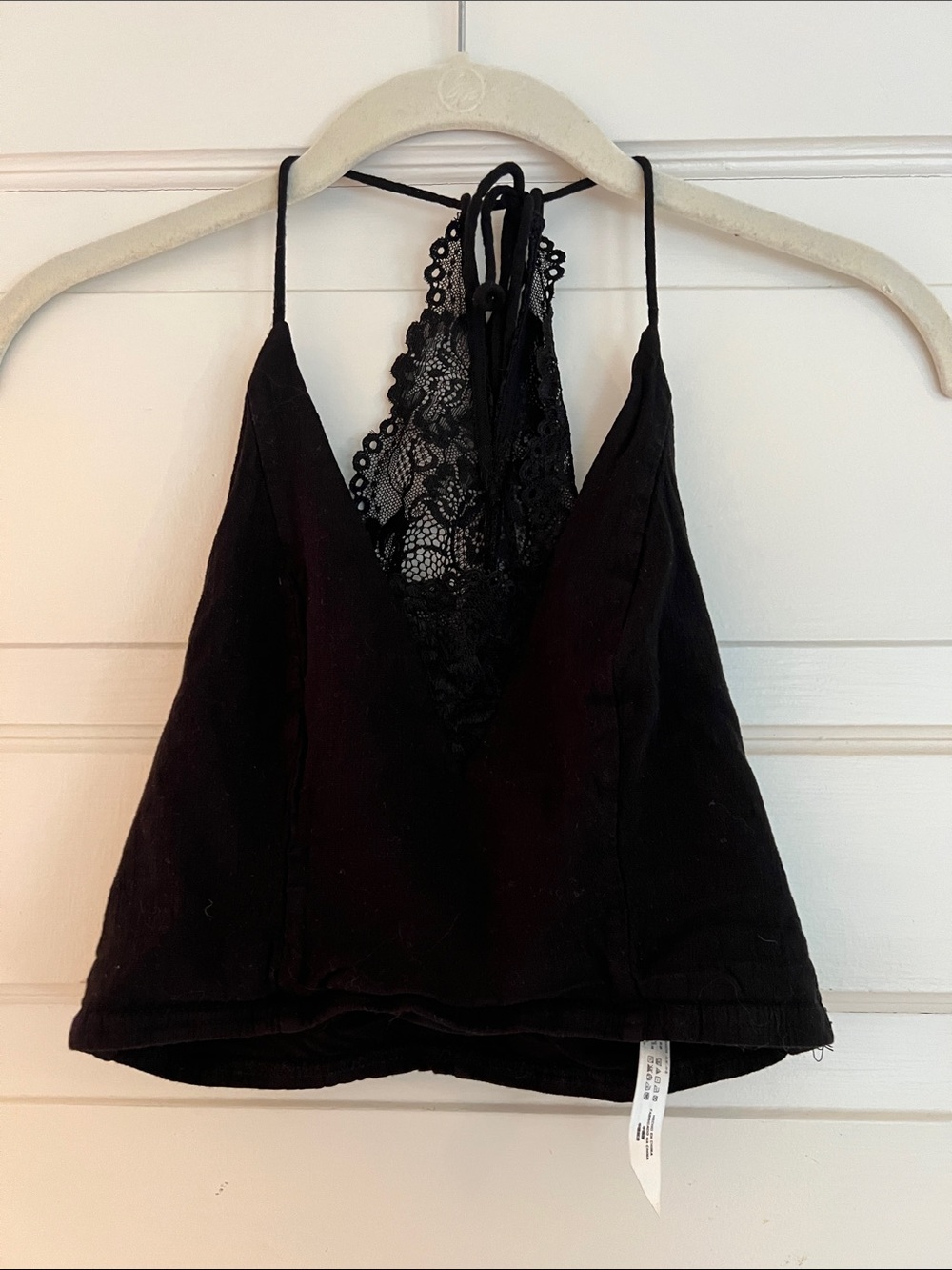 Free People Black Lace-Back Halter Camisole